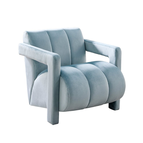 English Elm Velmor Channel Tufted Velvet Accent Chair with Wide Arms for Living Room Blue T2574P506247