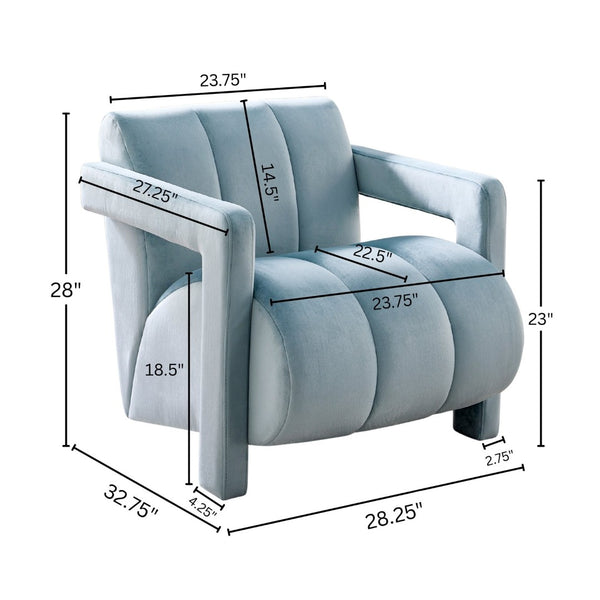 English Elm Velmor Channel Tufted Velvet Accent Chair with Wide Arms for Living Room Blue T2574P506247