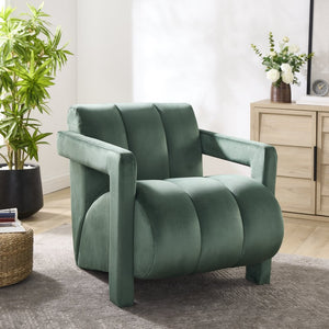 English Elm Velmor Channel Tufted Velvet Accent Chair with Wide Arms for Living Room Green T2574P506248