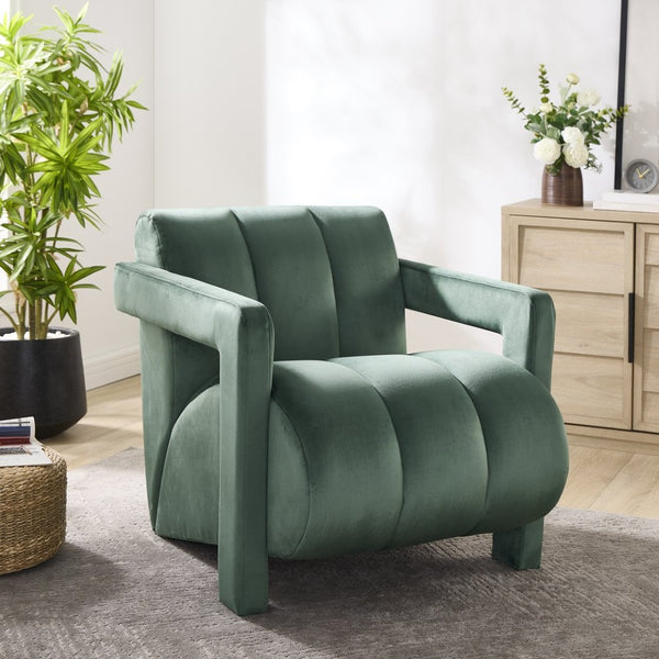 English Elm Velmor Channel Tufted Velvet Accent Chair with Wide Arms for Living Room Green T2574P506248