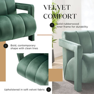 English Elm Velmor Channel Tufted Velvet Accent Chair with Wide Arms for Living Room Green T2574P506248