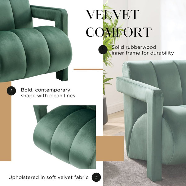 English Elm Velmor Channel Tufted Velvet Accent Chair with Wide Arms for Living Room Green T2574P506248