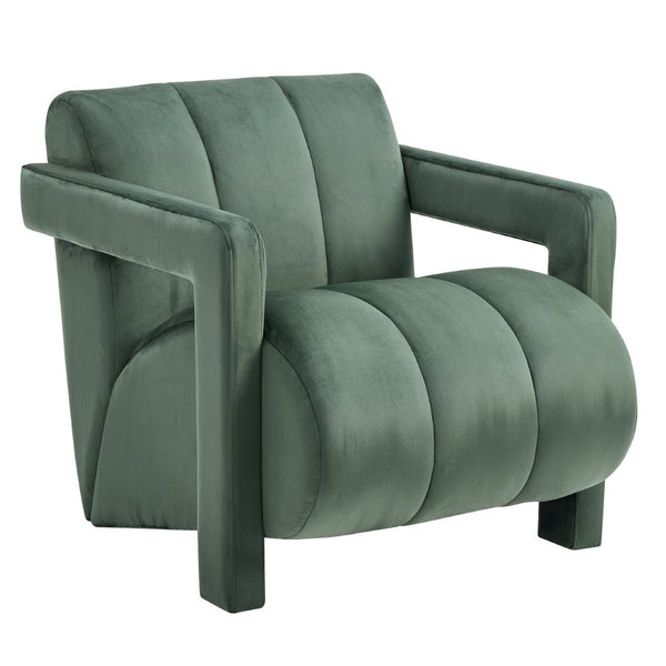 English Elm Velmor Channel Tufted Velvet Accent Chair with Wide Arms for Living Room Green T2574P506248