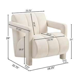 English Elm Velmor Channel Tufted Velvet Accent Chair with Wide Arms for Living Room Ivory T2574P506249