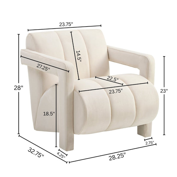 English Elm Velmor Channel Tufted Velvet Accent Chair with Wide Arms for Living Room Ivory T2574P506249