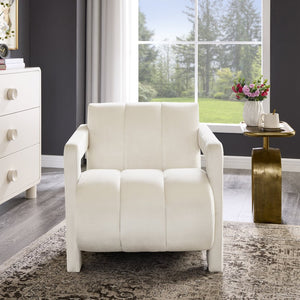 English Elm Velmor Channel Tufted Velvet Accent Chair with Wide Arms for Living Room Ivory T2574P506249