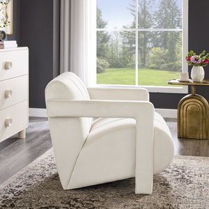 English Elm Velmor Channel Tufted Velvet Accent Chair with Wide Arms for Living Room Ivory T2574P506249