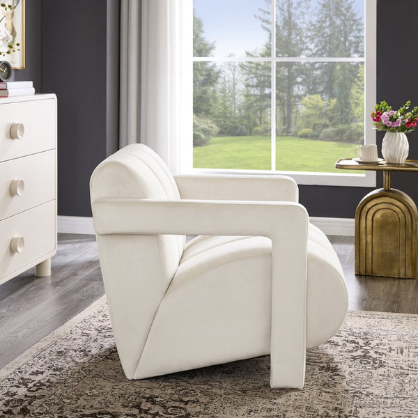 English Elm Velmor Channel Tufted Velvet Accent Chair with Wide Arms for Living Room Ivory T2574P506249