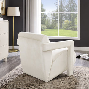 English Elm Velmor Channel Tufted Velvet Accent Chair with Wide Arms for Living Room Ivory T2574P506249
