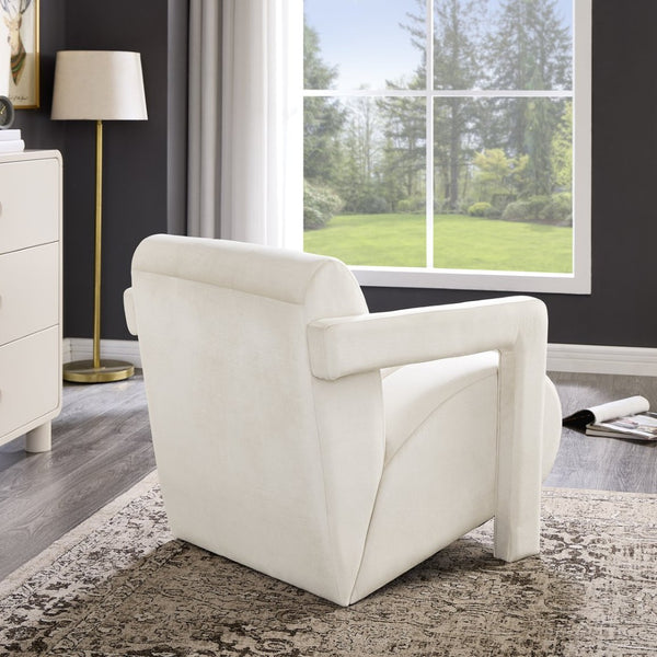 English Elm Velmor Channel Tufted Velvet Accent Chair with Wide Arms for Living Room Ivory T2574P506249