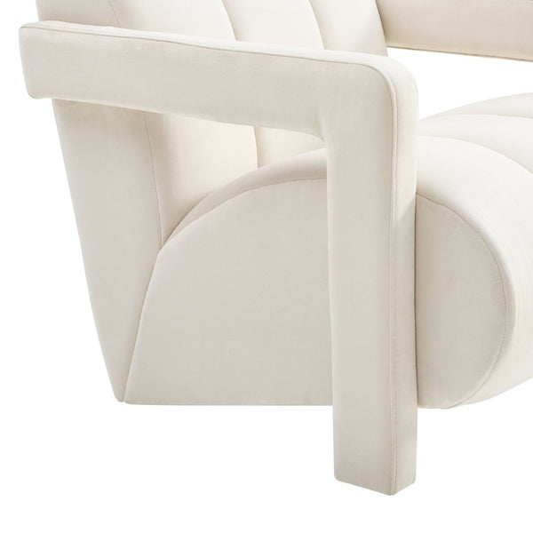 English Elm Velmor Channel Tufted Velvet Accent Chair with Wide Arms for Living Room Ivory T2574P506249