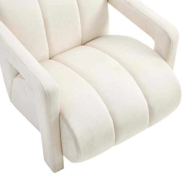 English Elm Velmor Channel Tufted Velvet Accent Chair with Wide Arms for Living Room Ivory T2574P506249