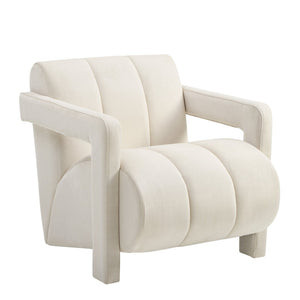 English Elm Velmor Channel Tufted Velvet Accent Chair with Wide Arms for Living Room Ivory T2574P506249