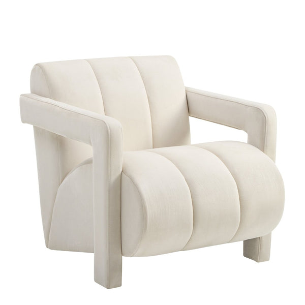 English Elm Velmor Channel Tufted Velvet Accent Chair with Wide Arms for Living Room Ivory T2574P506249