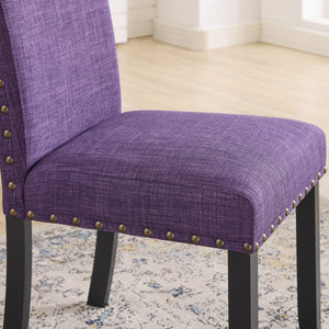 English Elm Biony Linen Cotton Upholstered Dining Chair with Brass Nailhead Trim Espresso Legs Purple T2574P506250