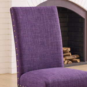 English Elm Biony Linen Cotton Upholstered Dining Chair with Brass Nailhead Trim Espresso Legs Purple T2574P506250
