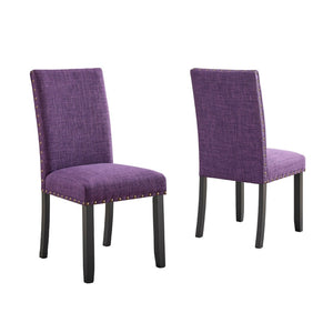English Elm Biony Linen Cotton Upholstered Dining Chair with Brass Nailhead Trim Espresso Legs Purple T2574P506250