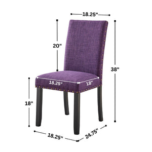 English Elm Biony Linen Cotton Upholstered Dining Chair with Brass Nailhead Trim Espresso Legs Purple T2574P506250