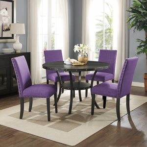 English Elm Biony Linen Cotton Upholstered Dining Chair with Brass Nailhead Trim Espresso Legs Purple T2574P506250