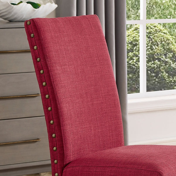 English Elm Biony Linen Cotton Upholstered Dining Chair with Brass Nailhead Trim Espresso Legs Red T2574P506251