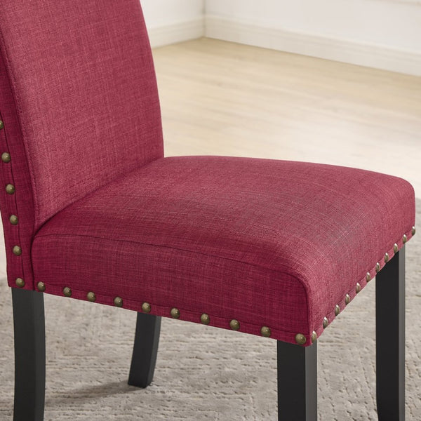 English Elm Biony Linen Cotton Upholstered Dining Chair with Brass Nailhead Trim Espresso Legs Red T2574P506251
