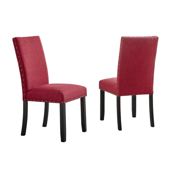 English Elm Biony Linen Cotton Upholstered Dining Chair with Brass Nailhead Trim Espresso Legs Red T2574P506251