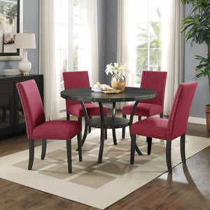English Elm Biony Linen Cotton Upholstered Dining Chair with Brass Nailhead Trim Espresso Legs Red T2574P506251