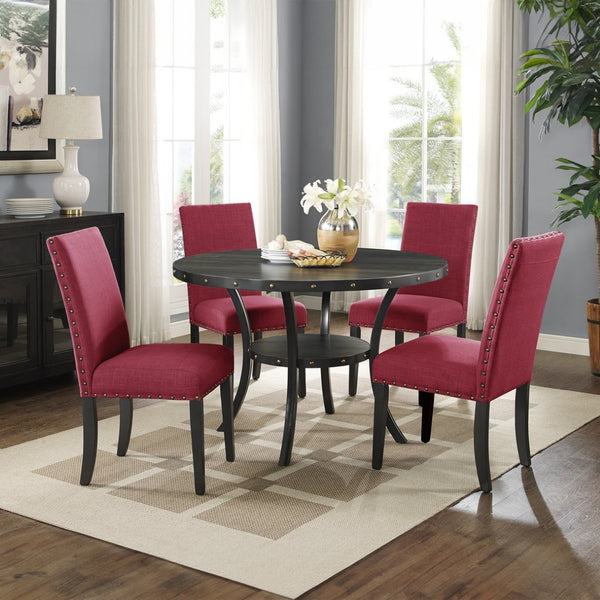 English Elm Biony Linen Cotton Upholstered Dining Chair with Brass Nailhead Trim Espresso Legs Red T2574P506251