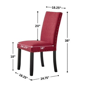 English Elm Biony Linen Cotton Upholstered Dining Chair with Brass Nailhead Trim Espresso Legs Red T2574P506251