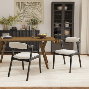 English Elm Lavin Upholstered Rubberwood Dining Chair Set Curved Back Mid-century Modern Style Black T2574P506252