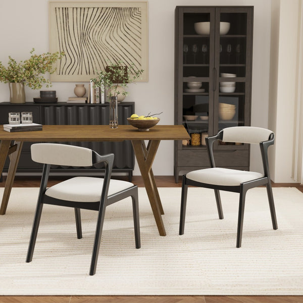 English Elm Lavin Upholstered Rubberwood Dining Chair Set Curved Back Mid-century Modern Style Black T2574P506252