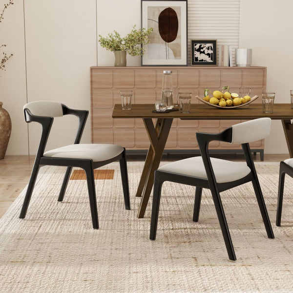 English Elm Lavin Upholstered Rubberwood Dining Chair Set Curved Back Mid-century Modern Style Black T2574P506252