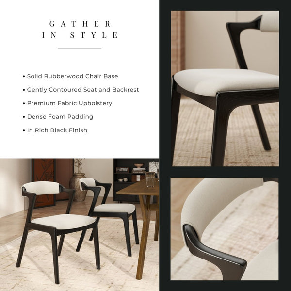 English Elm Lavin Upholstered Rubberwood Dining Chair Set Curved Back Mid-century Modern Style Black T2574P506252