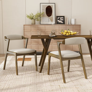 English Elm Lavin Upholstered Rubberwood Dining Chair Set Curved Back Mid-century Modern Style Walnut T2574P506253