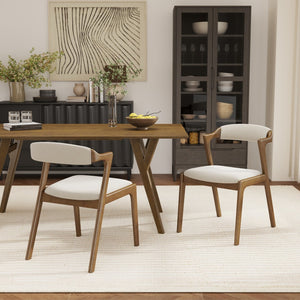 English Elm Lavin Upholstered Rubberwood Dining Chair Set Curved Back Mid-century Modern Style Walnut T2574P506253