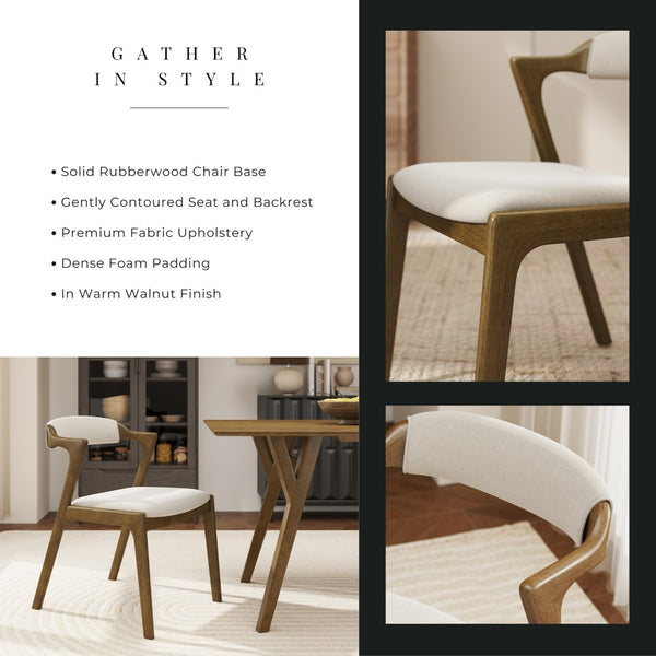English Elm Lavin Upholstered Rubberwood Dining Chair Set Curved Back Mid-century Modern Style Walnut T2574P506253