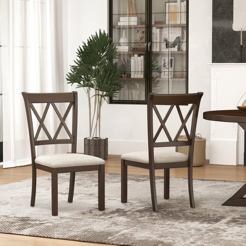 English Elm Windvale Cross-back Dining Chair Set Linen Upholstered Espresso Hardwood Frame T2574P506254