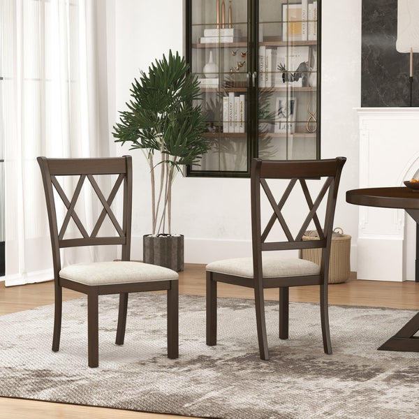 English Elm Windvale Cross-back Dining Chair Set Linen Upholstered Espresso Hardwood Frame T2574P506254