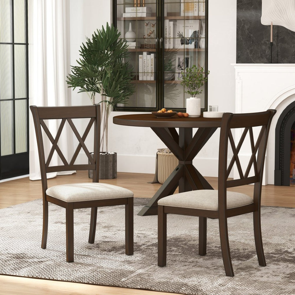 English Elm Windvale Cross-back Dining Chair Set Linen Upholstered Espresso Hardwood Frame T2574P506254