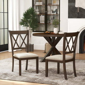 English Elm Windvale Cross-back Dining Chair Set Linen Upholstered Espresso Hardwood Frame T2574P506254