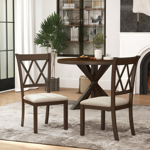 English Elm Windvale Cross-back Dining Chair Set Linen Upholstered Espresso Hardwood Frame T2574P506254