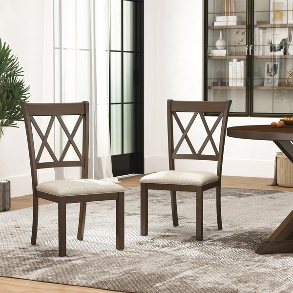 English Elm Windvale Cross-back Dining Chair Set Linen Upholstered Espresso Hardwood Frame T2574P506254