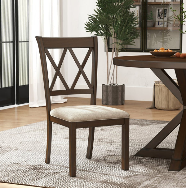 English Elm Windvale Cross-back Dining Chair Set Linen Upholstered Espresso Hardwood Frame T2574P506254