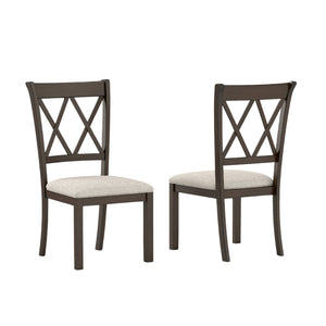 English Elm Windvale Cross-back Dining Chair Set Linen Upholstered Espresso Hardwood Frame T2574P506254