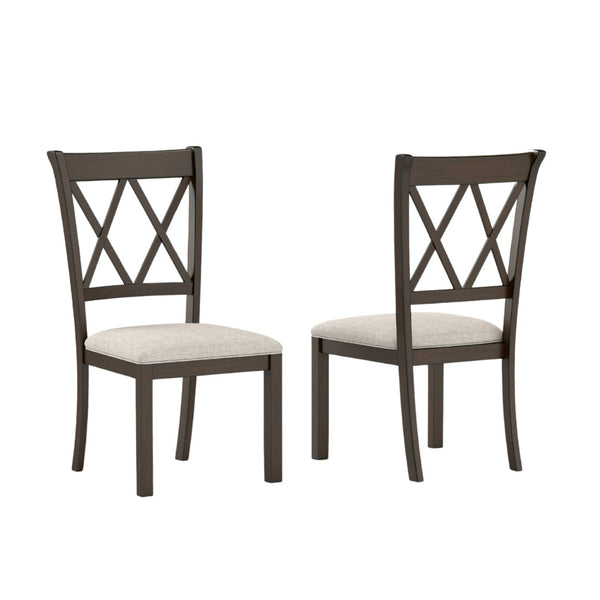 English Elm Windvale Cross-back Dining Chair Set Linen Upholstered Espresso Hardwood Frame T2574P506254