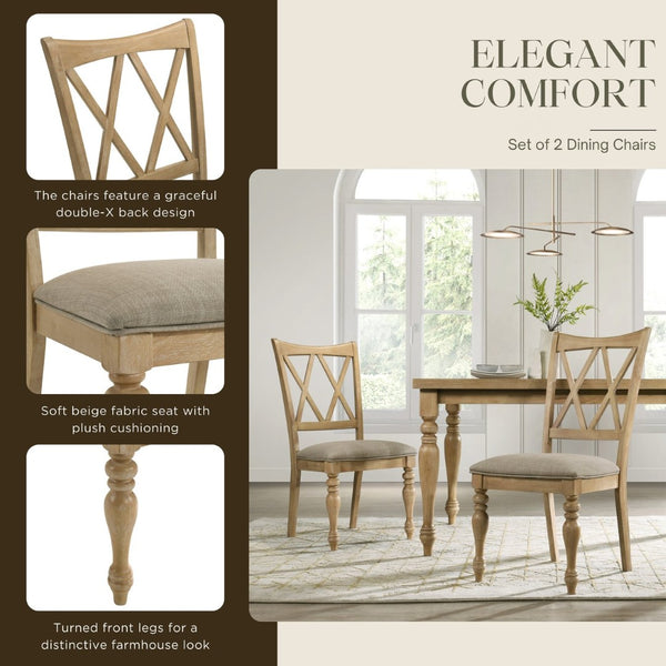 English Elm Verta Rubberwood Farmhouse Dining Chairs Set of 2 with Cross Back and Oak Finish T2574P506257