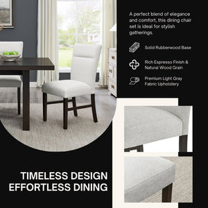 English Elm Madison Upholstered Dining Chair Set Tailored Gray Fabric Rubberwood Legs for Kitchen T2574P506258