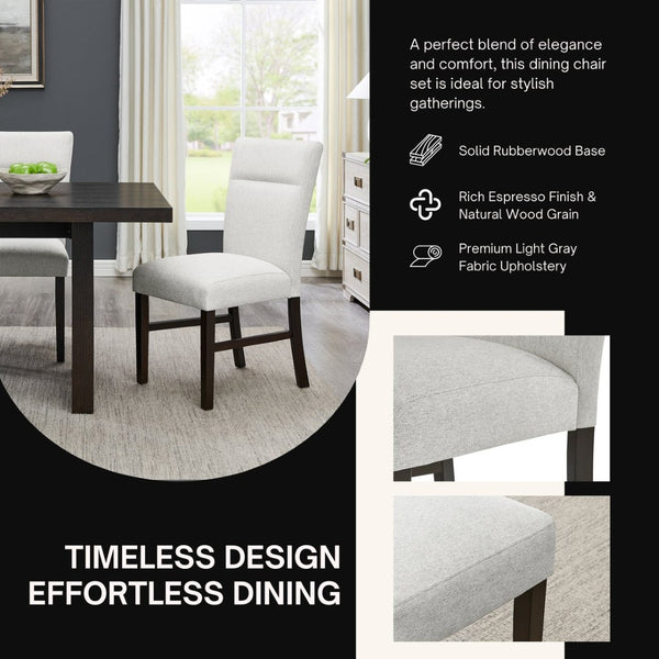 English Elm Madison Upholstered Dining Chair Set Tailored Gray Fabric Rubberwood Legs for Kitchen T2574P506258