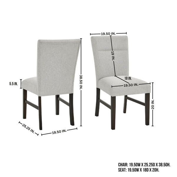 English Elm Madison Upholstered Dining Chair Set Tailored Gray Fabric Rubberwood Legs for Kitchen T2574P506258