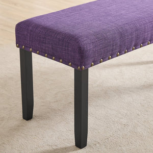English Elm Biony Upholstered Dining Bench Linen Cotton Seat Nailhead Trim Hardwood Legs Purple T2574P506259